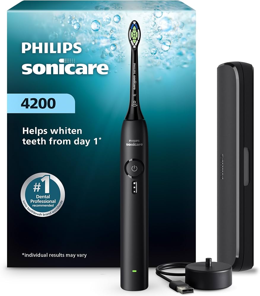 Sonicare 4200 Cepillo Dental Eléctrico Recargable Philips HX4053/62 Negro con Estuche de Viaje