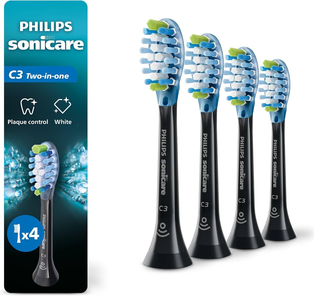 Sonicare C3 Two-in-One Cabezales de Repuesto Philips Negros, 4 Unidades — HX9044/95