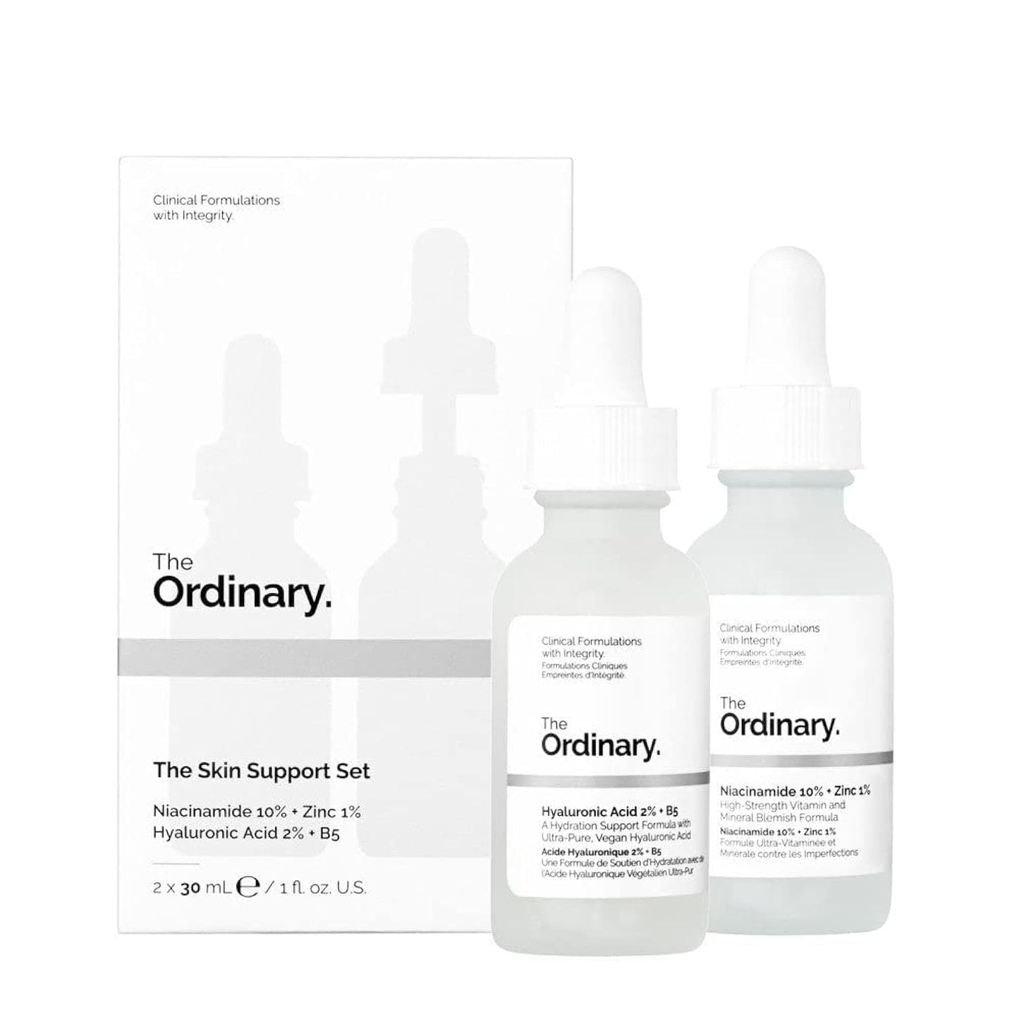 The Skin Support Set with Niacinamide + Hyaluronic Acid The Ordinary 30 ml x 2
