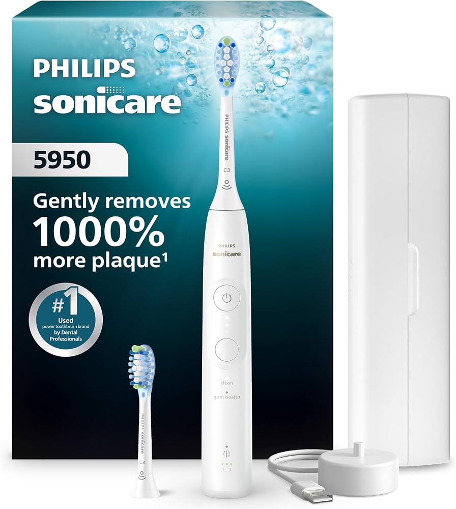 Sonicare 5950 Cepillo Dental Eléctrico Recargable Philips HX7130/03 Blanco con 2 Cabezales