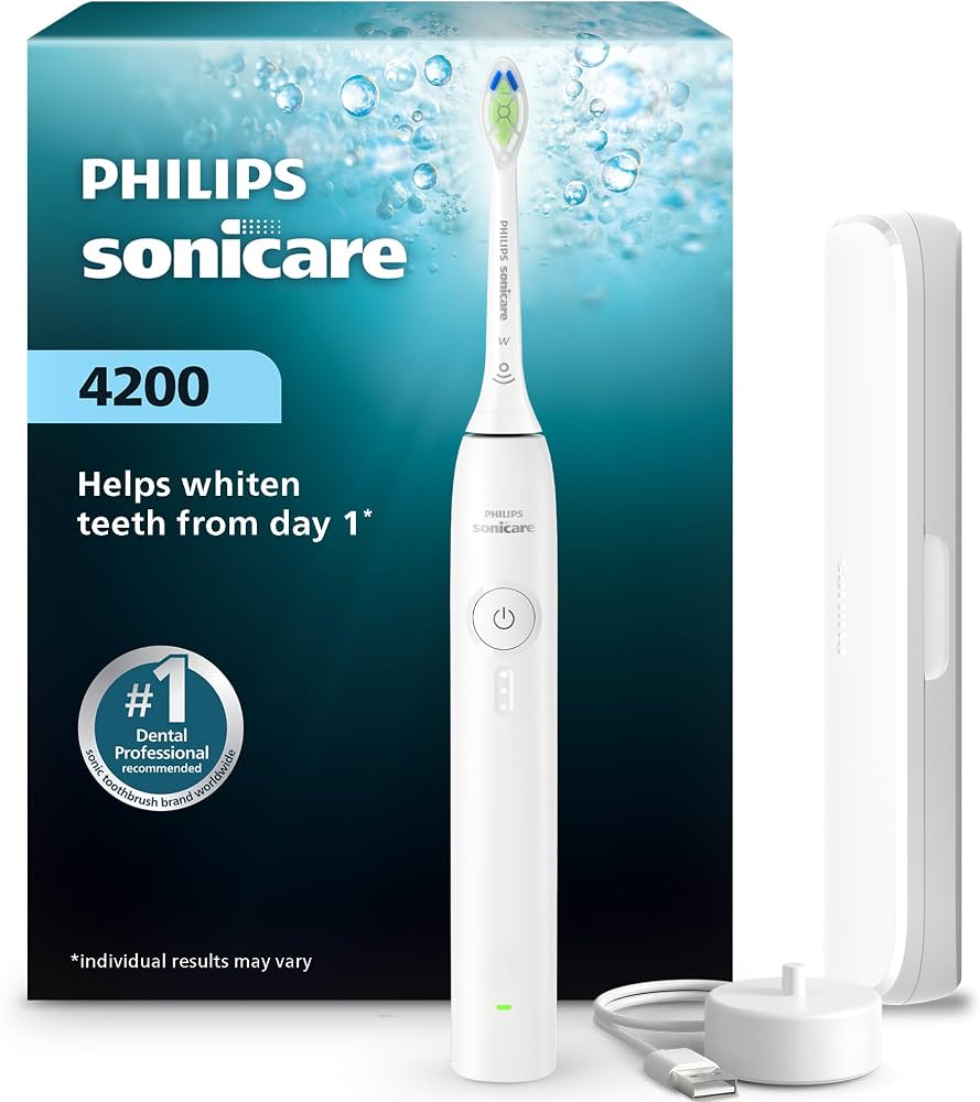 Sonicare 4200 Cepillo Dental Eléctrico Recargable Philips HX4053/51 Blanco con Estuche de Viaje