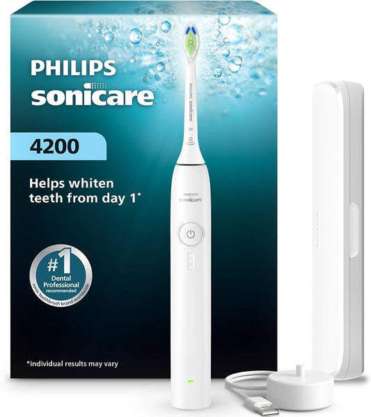 Sonicare 4200 Cepillo Dental Eléctrico Recargable Philips HX4053/51 Blanco con Estuche de Viaje
