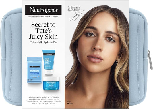 Water Gel Hydro Boost Neutrogena 50 g + Skincare Set: Cosmetiquera Azul, Toallas Desmaquillantes, Gel Limpiador