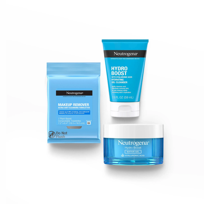 Water Gel Hydro Boost Neutrogena 50 g + Skincare Set: Cosmetiquera Azul, Toallas Desmaquillantes, Gel Limpiador