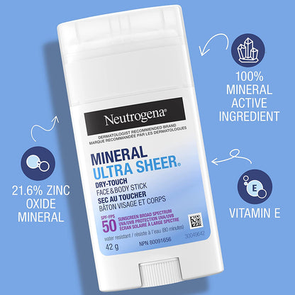 Mineral Ultra Sheer SPF 50 Cara y Cuerpo Stick Neutrogena 42 g